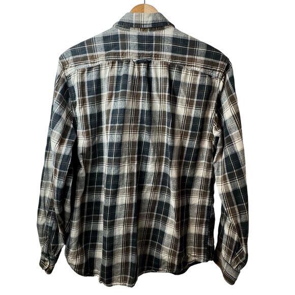 Eddie Bauer Brown Cream Navy Plaid Button Down Shirt Men’s Large - Picture 3 of 4